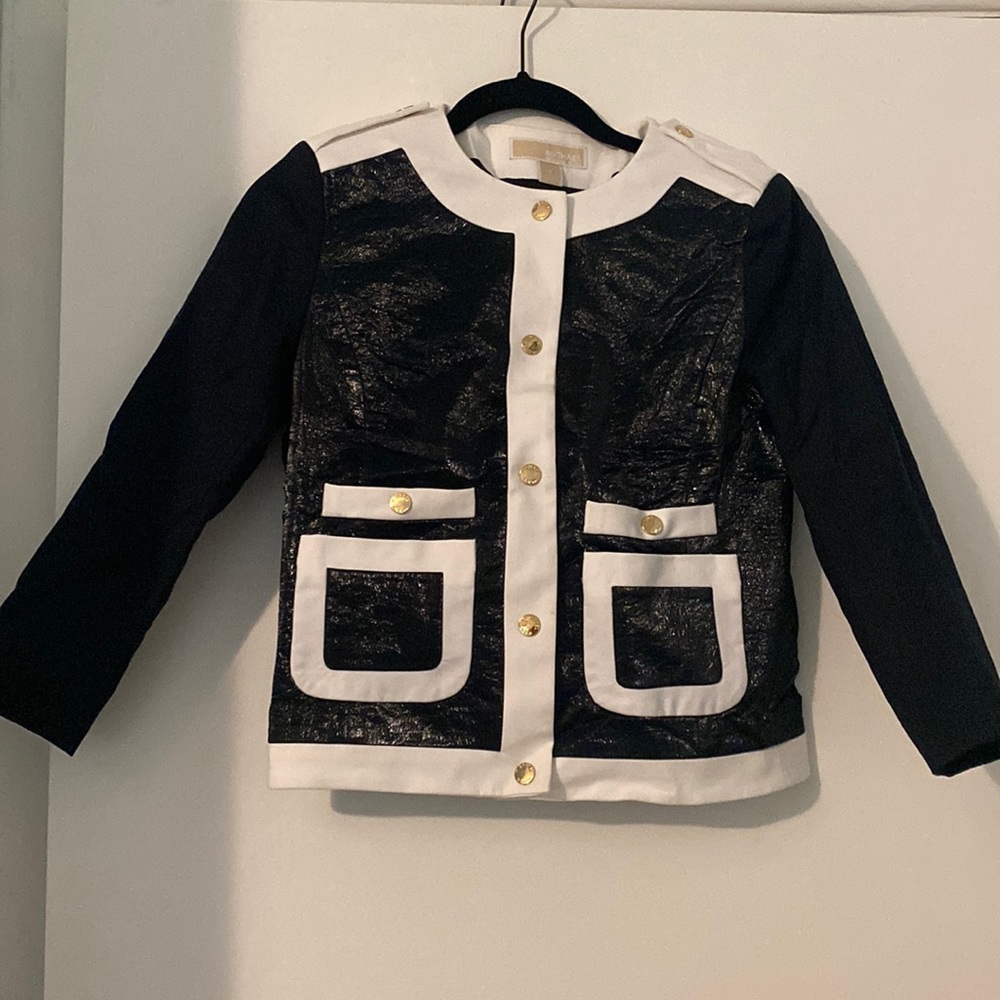 Michael Kors 3/4 Sleeve Classic Preppy Jacket Coat Navy Blue and White Size 2